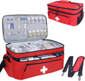 ALSLEA First Aid Bag Empty Large Medical Bag with Shoulder Strap 16”x 9½” x 7” Medicine Organizer Box Travel First Aid kit Emergency Supplies Storage Bag for Car, Home, Office, Outdoor (Red)