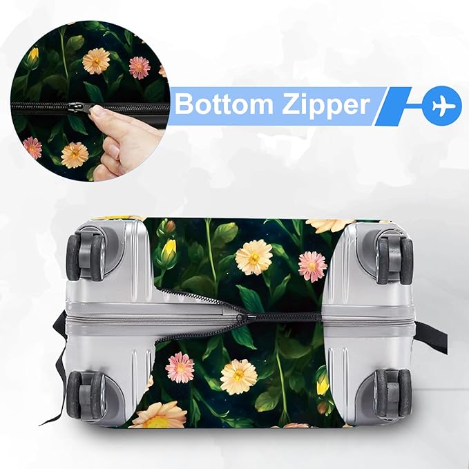 Moonlit Butterfly Flower MothTravel Luggage Cover -Stretchable Airplane Suitcase Protector Sleeve,Universal Washable Fit for 20-22 Inch Checked Baggage,Water Resistant Durable Luggage Protector