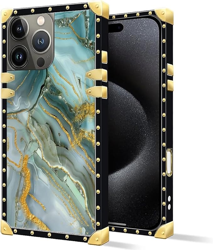 Compatible with iPhone 16 Pro Case, Golden Texture Marble Veining Luxury Golden Decoration for Girl Women Soft TPU Shockproof Protective Hard PC Back for iPhone 16 Pro