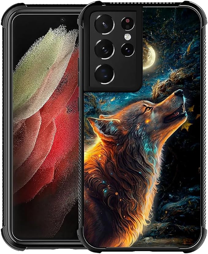 for Samsung Galaxy S21 Ultra Case, Star Cave Hungry Wolf Pattern Graphic Design Girl Boy Soft Silicone Hard Acrylic Shock Protection for Samsung Galaxy S21 Ultra