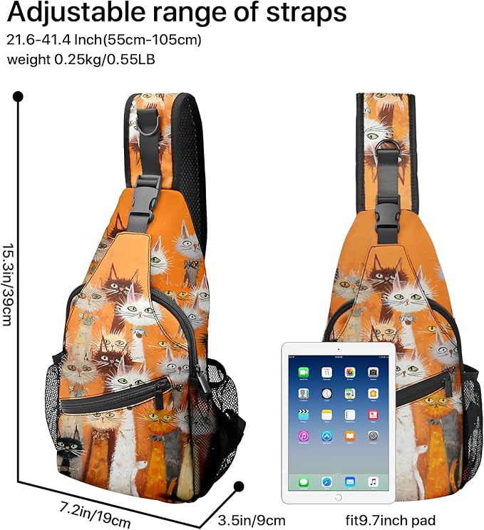 FyLybois Cat Sling Bag for Women Lightweight Crossbody Backpack Casual Daypack with Adjustable Strap for Travel Work Hiking Everyday Use