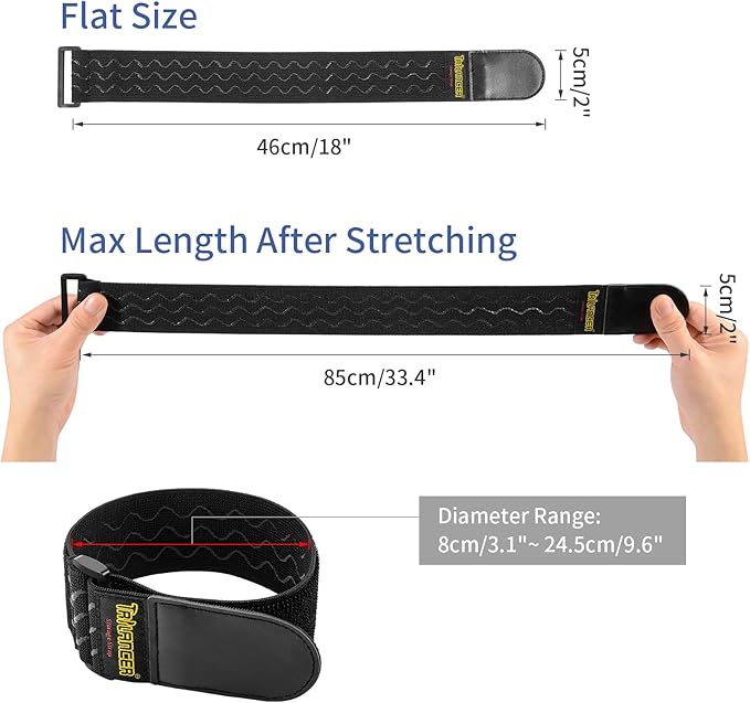 Trilancer Elastic Cinch Straps with Anti-Slip Strips, 2" x 18"(4 Pack) Hook and Loop Storage Straps with Buckle, Bundling Bands for Extension Cords, Cables, Ropes, Hoses, Bike, Boat, Pant Garters