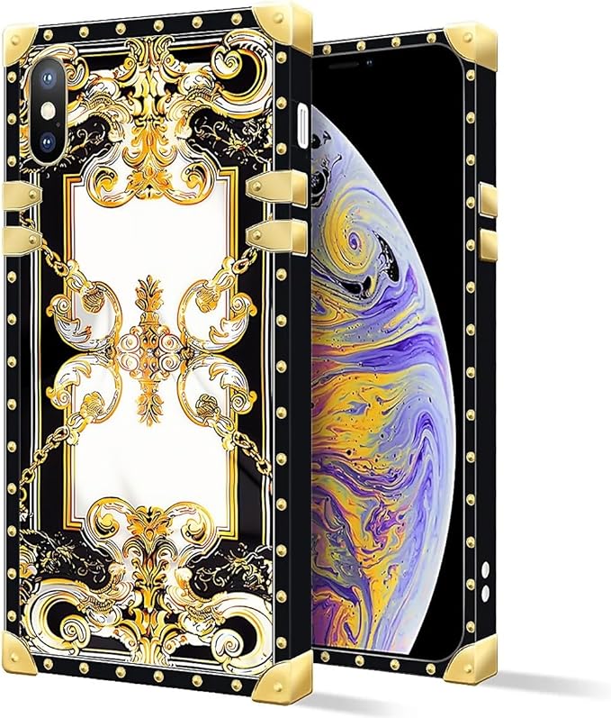 Compatible with iPhone XR Case, Gold Grain Flowers Luxury Golden Decoration for Girl Women Soft TPU Shockproof Protective Hard PC Back for iPhone XR