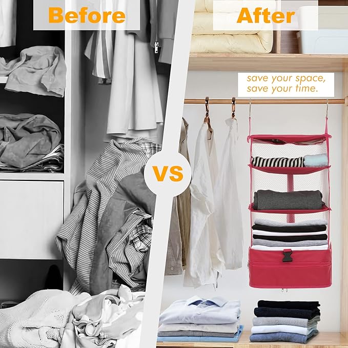 Surblue Hanging 3-Shelf Closet Organizer Pocket Collapsible Washable Oxford Fabric with 2 Hooks (L 11.41 * 11.41 * 19.68in, Blue)