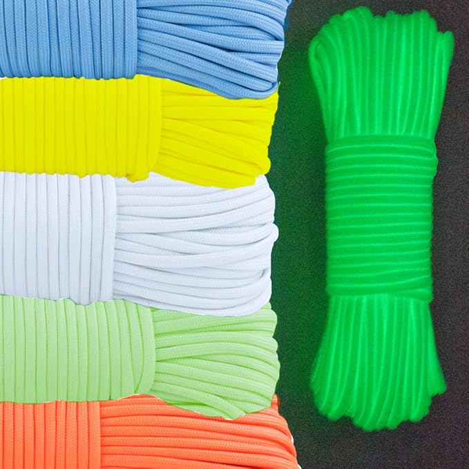Glow in The Dark Zesty 550lb Paracord – 21 Strand Luminous Parachute Cord for Nighttime Outdoor Utility – 8 Colors and Length Options of 25', 50’, 100’, and 1,000’