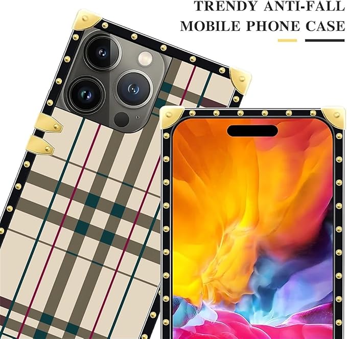 Compatible with iPhone 15 Pro Case, Black Red Beige Stripes Luxury Golden Decoration for Girl Women Soft TPU Shockproof Protective Hard PC Back for iPhone 15 Pro