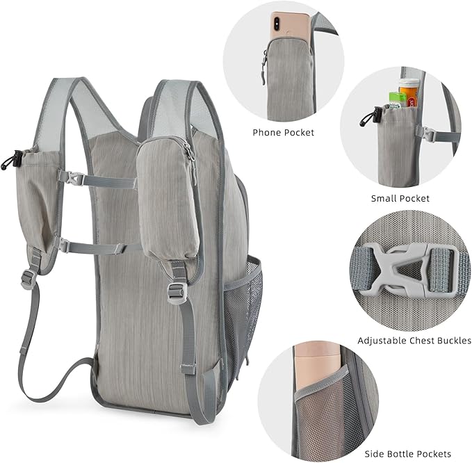 G4Free 15L Hiking Daypack Lightweight Travel Backpack Packable Outdoor Casual Foldable Shoulder Bag (Grey)