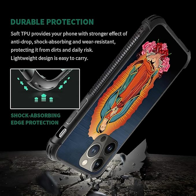 for iPhone 12 Pro Max Case, Red Virgen Guadalupe Pattern Graphic Design Girl Boy Soft Silicone Hard Acrylic Shock Protection for iPhone 12 Pro Max