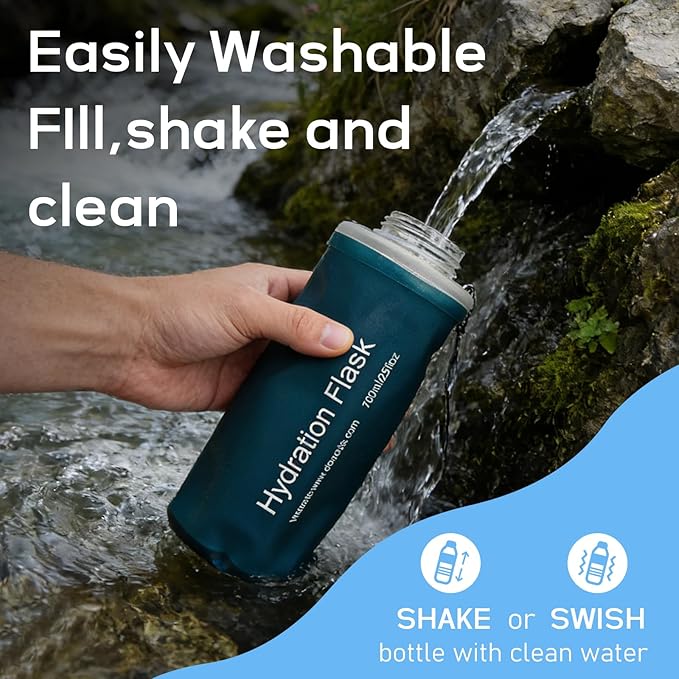 500ml Soft Flask Water Bottle, Collapsible Water Bottle with Filter, Perfect for Hiking, Backpacking, and Camping - Dark Green