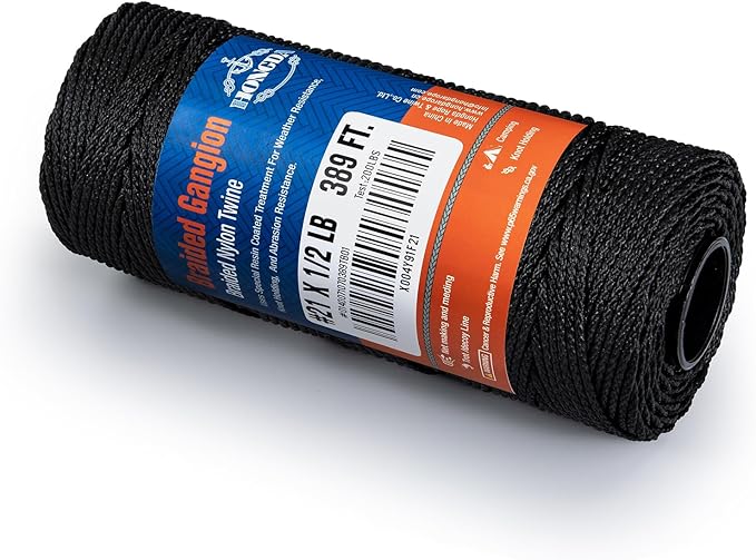HONGDA #21 Braided Bank Line Twine, Braided Nylon String, 389 Feet Bank Line, Black Tarred String for Gardening, Construction, Gear Tying, Jungle Survival