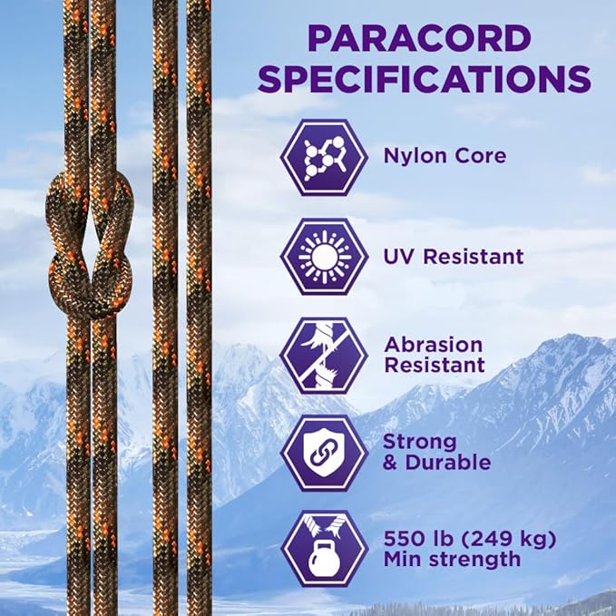 TECEUM Reflective Paracord Rope 1000 – 1000ft/200ft/100ft/50ft – 40+ Colors – Glow in The Dark – para Cord – Utility Rope for Survival, Hunting & Camping Gear – Nylon String, Camping Rope, Tent Cord