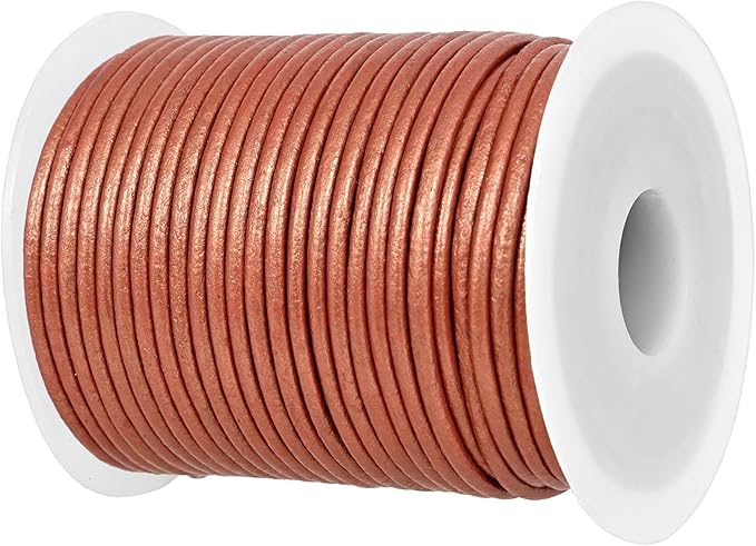 GENIQUE Real/Genuine Round Leather String Cord for Necklace, Bracelets, Jewellery, Braiding (2mm, Copper)