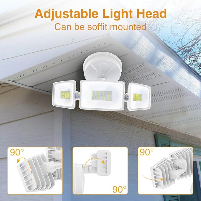Onforu 3 Packs 75W LED Security Light, 7000LM Outdoor Flood Lights Fixture with 3 Adjustable Heads, IP65 Waterproof, 6500K White Brightness Exterior Wall Mount Security Light for Eave, Yard(White)