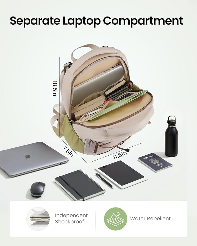LOVEVOOK Everyday Laptop Backpack for Women Men With Tumbler Holder,15.6inch Classic Travel Work College Teacher Carryon Backpack Purse,Waterproof Computer laptop Bag Hiking Backpack,Light khaki-Brown