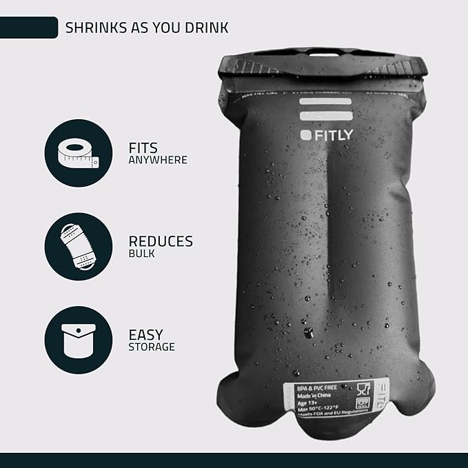 FITLY Soft Flask - Shrink As You Drink Soft Water Bottle for Hydration Pack - Folding Water Bottle Ideal for Running, Hiking, Cycling, Climbing & Rigorous Activity
