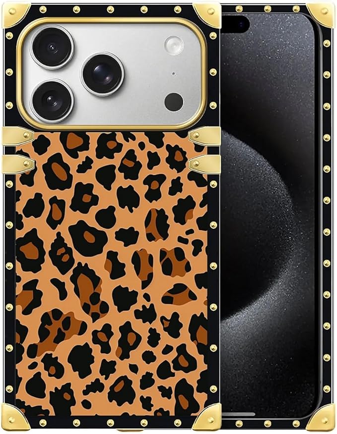 for iPhone 17 Pro Case Luxury Golden Decoration for Girl Women Soft TPU Shockproof Protective Hard PC Back for iPhone 17 Pro Crazy Pattern Brown Leopard Texture