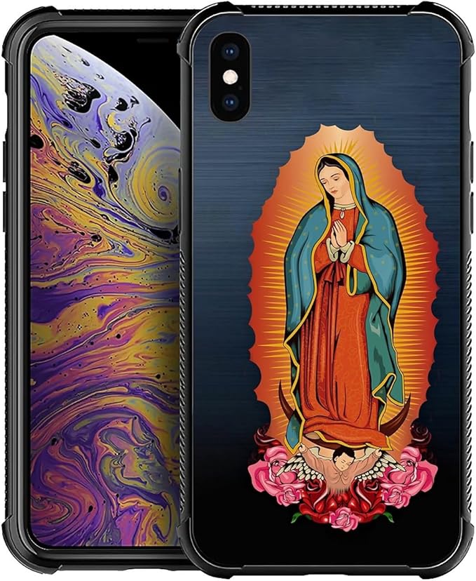 for iPhone Xs Max Case, Red Virgen Guadalupe Pattern Graphic Design Girl Boy Soft Silicone Hard Acrylic Shock Protection for iPhone Xs Max