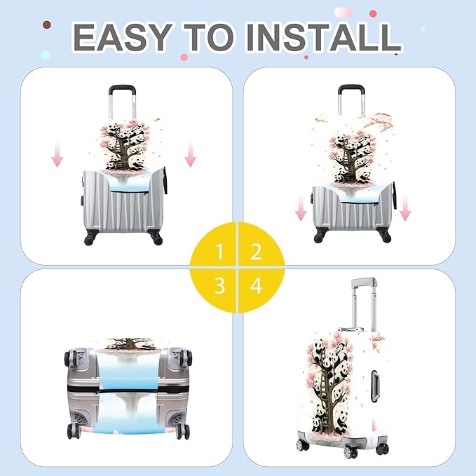 ANNA QUEEN Panda Luggage Cover, Cute Panda Tree Suitcase Protector, Stretchable Washable Travel Cover for 28-30 Inch Luggage