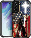 for Samsung Galaxy S21 Case, Red American Flag Horse Cross Pattern Graphic Design Girl Boy Soft Silicone Hard Acrylic Shock Protection for Samsung Galaxy S21