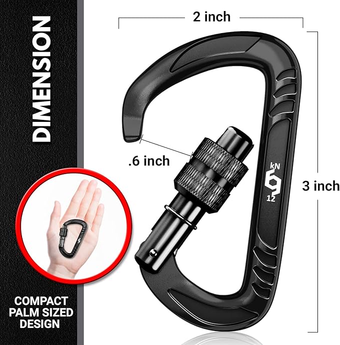 Rhino Produxs 12kN (2697 lbs) Heavy Duty Carabiner Clips, for Securing Pets, Outdoor, Camping, Hiking, Hammock, Dog Leash Harness, Keychains