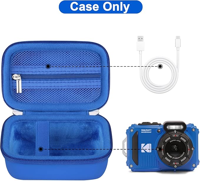Canboc Carrying Case for Kodak PIXPRO WPZ2 Rugged Waterproof Digital Camera, Mesh Pocket fits USB Cable, Blue (Case Only)