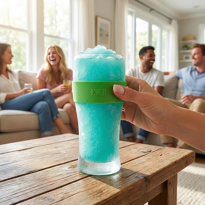Frozen Pint Beer Glasses - Freezable Mugs Freeze Chiller, Birthday Gifts Him, Men, Dad, Guys, Cooling Cups 12oz Unbreakable Tritan Acrylic, Double Walled Insulated Glass Gift, Iced Coffee Tumbler
