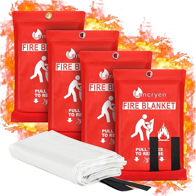 Lancryen Emergency Fire Blanket, Fire Extinguisher Blanket, Fire Suppression Fabric, Flame Retardant Towel Fire Safety Cloth for Home, Kitchen, School, Grill, Car, Office, Warehouse(40” x 40”)