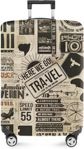 ANNA QUEEN Vintage Travel Collage Luggage Cover, Retro Suitcase Protector, Stretchable Washable Cover for 24-26 Inch Luggage