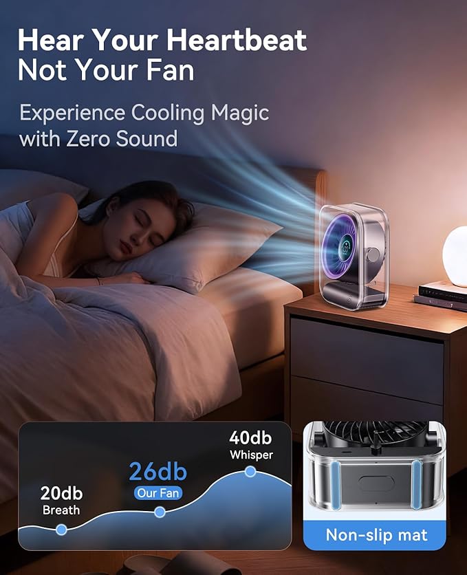 DIGIX Portable Desk Fan for Bedroom, Rechargeable Small Table Fan with 100 Speeds, 90° Rotation, Turbo Airflow, LED Display, Quiet Personal USB Cooling Fan for Office Home Travel Camping, Purple