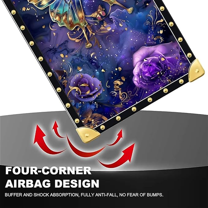 Compatible with iPhone 16 Plus Case, Glistening Golden Butterfly Vibrant Purple Blue Luxury Golden Decoration for Girl Women Soft TPU Shockproof Protective Hard PC Back