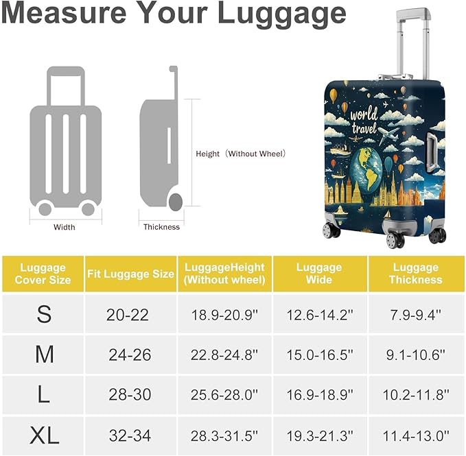ANNA QUEEN World Travel Luggage Cover, Adventure Theme Suitcase Protector, Stretchable Washable Cover for 28-30 Inch Luggage