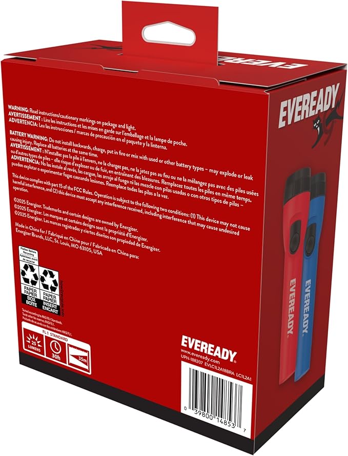 EVEREADY LED Flashlights (8-Pack), Bright Flashlights for Emergencies and Camping Gear, Flash Light with AA Batteries Included, Red/Blue (8-Pack)