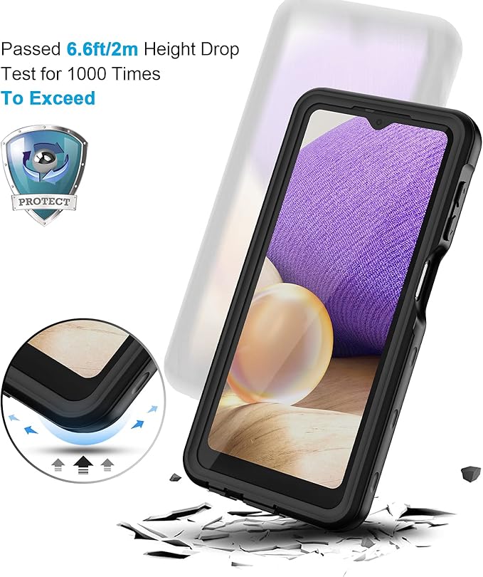 Lanhiem for Samsung Galaxy A32 5G Phone Case, IP68 Waterproof Dustproof Case, Built-in Screen Protector, Heavy Duty Full Body Protective Phone Case for Galaxy A32 5G, Black/Clear