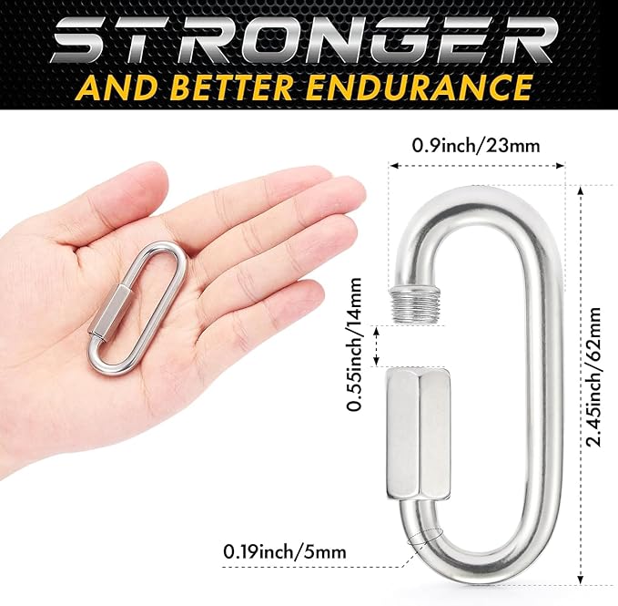 sprookber Stainless Steel Chain Quick Links - 304 Stainless Stee Chain Connector, Screw Carabiner, Chain Hooks, Set of 6