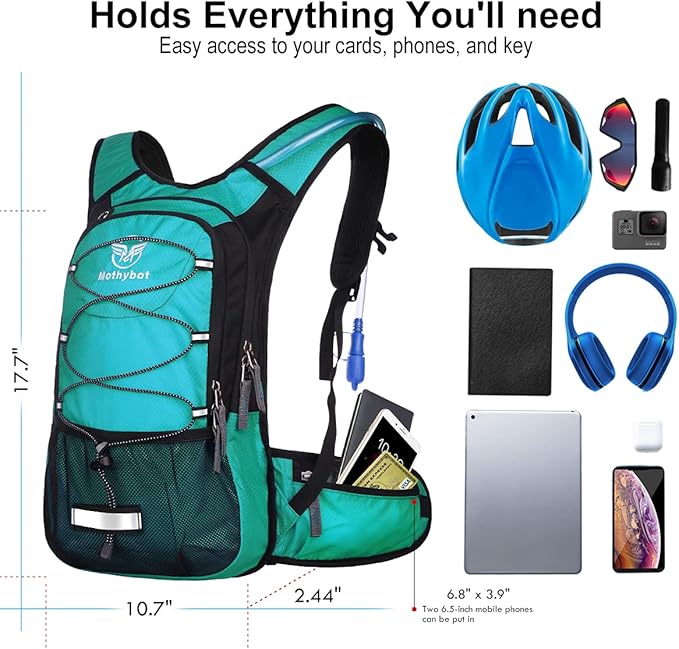 Mothybot Insulated Hydration Backpack Pack with 3L BPA Free Leak Proof Water Bladder, Large Storage Lightweight Hiking Daypack with Waist Pouches & Cooler Layer, for Running, Biking, Camping, Festival