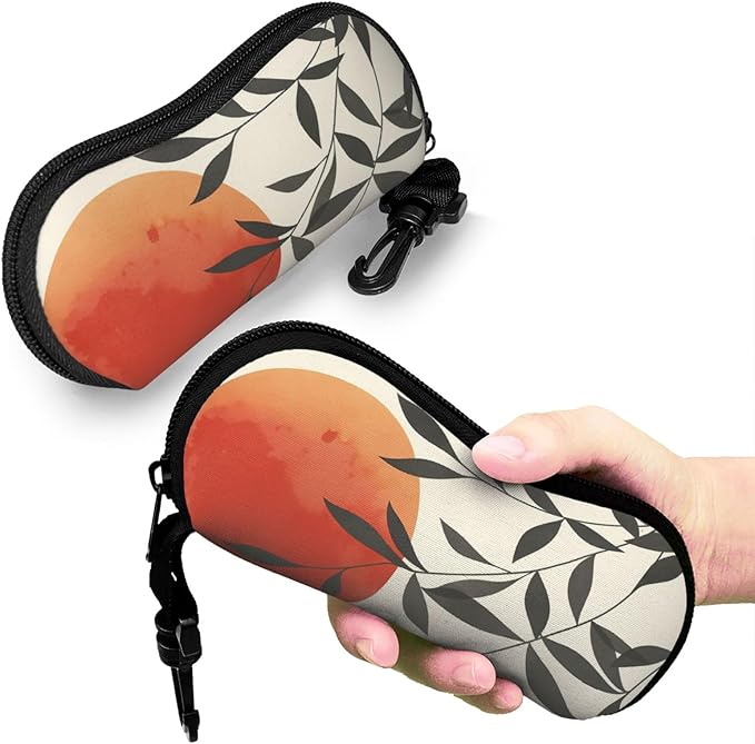 Watercolor Orca Whale Glasses Case Neoprene Portable Zipper Eyeglass Bag With Hook