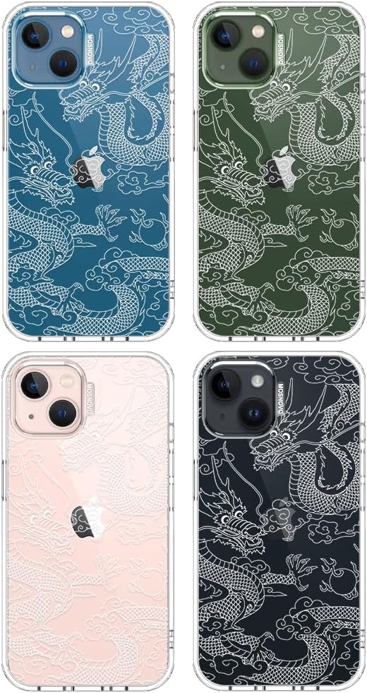 MOSNOVO for iPhone 13/14 Case | Military Grade 6.6ft Drop Tested | Clear with White Dragon Design
