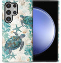 for Samsung Galaxy S23 Ultra Case,HL2 Ocean Sea Turtle Nautical Map Hybrid 2 Layer Hard Shell Silicone Protective Pattern Design Case