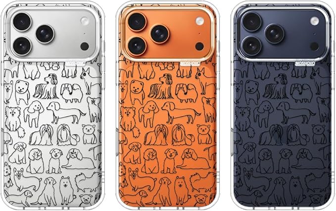 MOSNOVO for iPhone 17 Pro Max Case | Military Grade 6.6ft Drop Tested | Camera Control | Clear with Doodle Dog Design