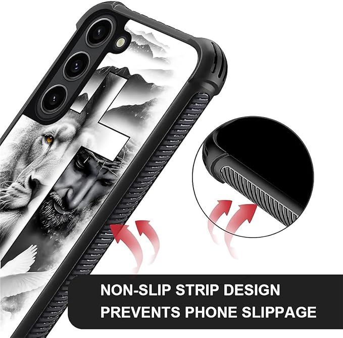 for Samsung Galaxy S23 Case, Lion Cross Jesus Christ Dove Pattern Graphic Design Girl Boy Soft Silicone Hard Acrylic Shock Protection for Samsung Galaxy S23