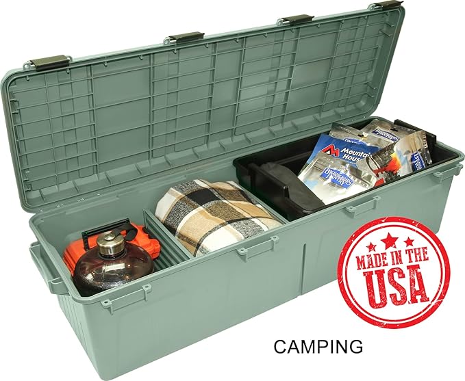 MTM MGC - The Mule Mobile Gear Crate, Storage for Hunting Gear, Shooting Supplies, Outdoor Gear, Camping Accessories, Water-Resistant, Stackable, Holds 75lbs of Gear, USA Made, Army Green
