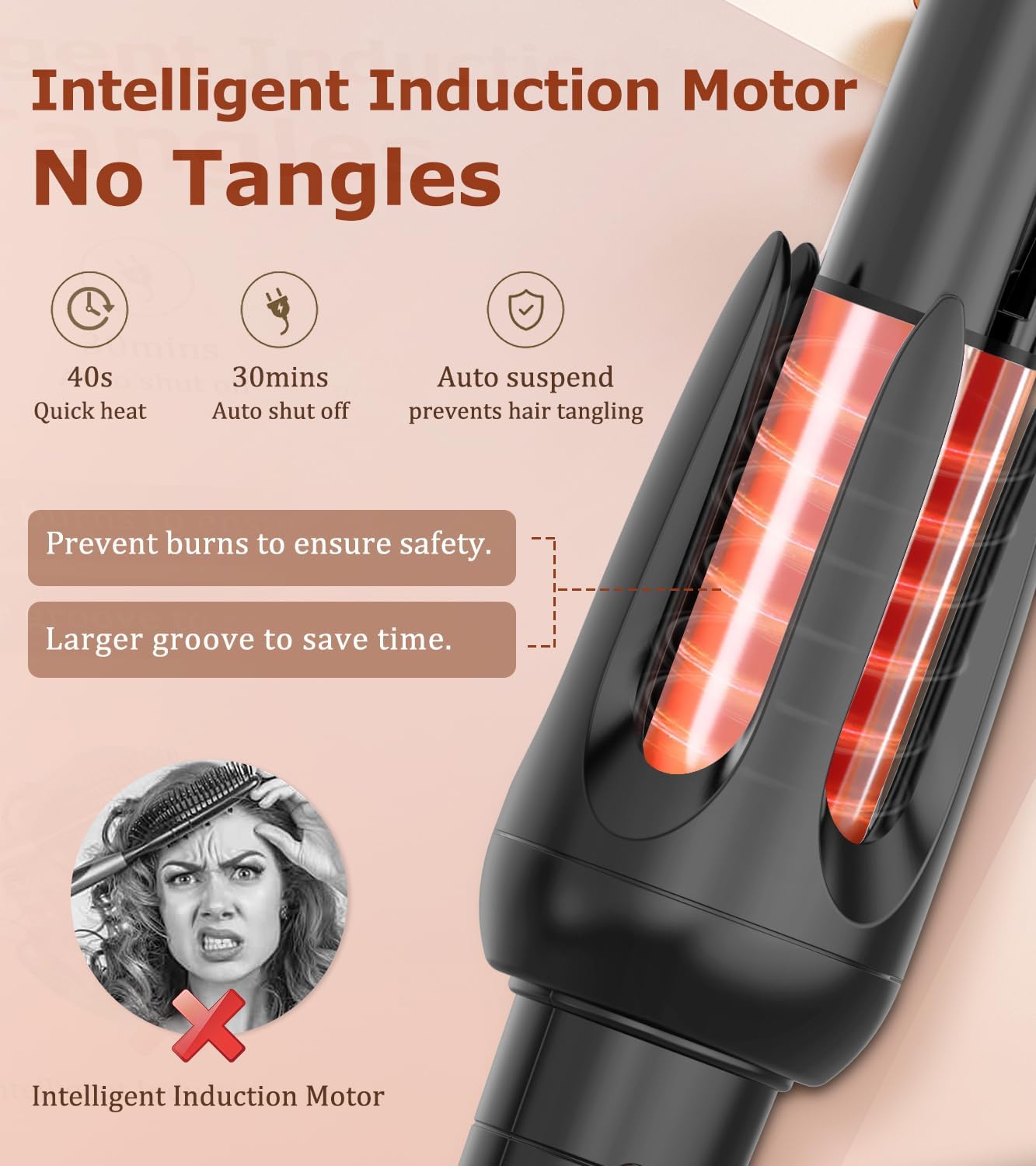 Auto Hair Curler, Automatic Curling Iron with 4 Temperature & 3 Timer, Automatic Shut-Off, Anti-Scald, Anti-Tangle Rotating Curling Wand for Hair Styling, Black