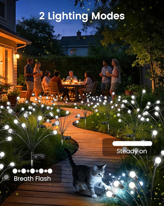 OZS 6 Pack Total 48 LED Solar Firefly Lights Fairy Outdoor - Solar Garden Lights Outdoor, Sway by Wind, Waterproof for Garden Patio Pathway Fairy Decor (Cool White)