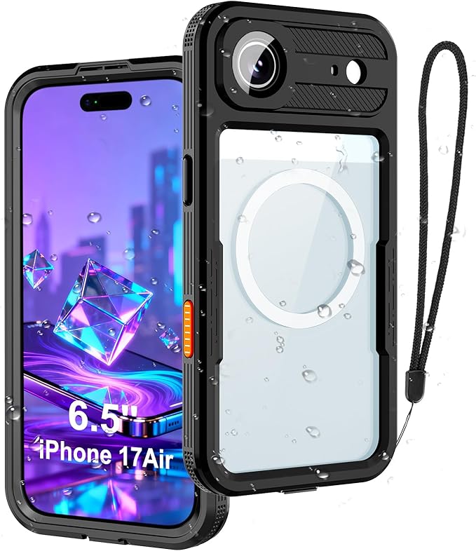 Underwater Case for iPhone 17 Air 6.5", IP68 [6.6FT Military] Waterproof Shockproof Full Body Protection, Ultra Slim MagSafe Compatible with Screen Protector for Snorkeling Swimming Outdoor Activities