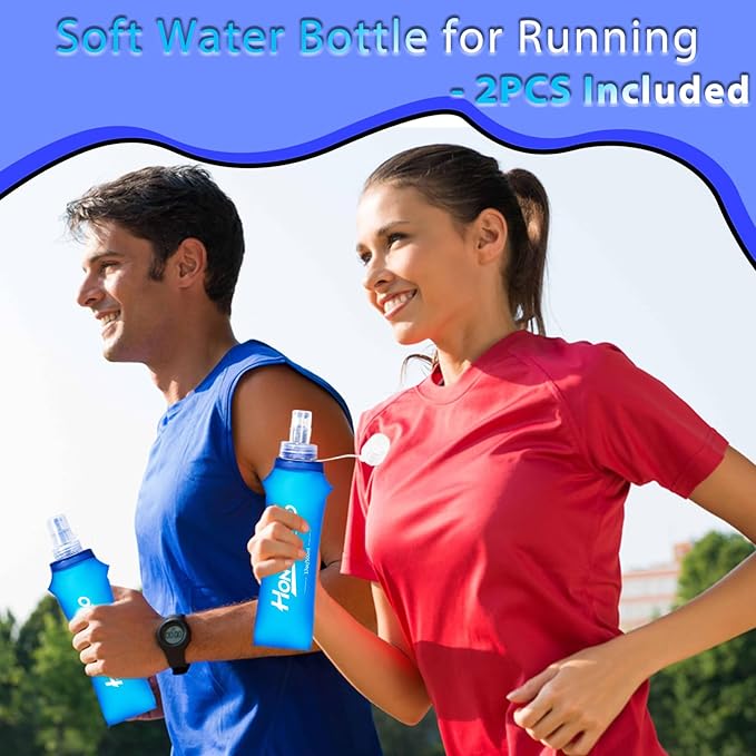 2 Packs Soft Flask, 17oz/500ml TPU Collapsible Soft Water Bottle for Hydration Pack, Running Vest, BPA-Free Folding Water Bottles for Hiking Cycling Climbing Running Outdoor Sports