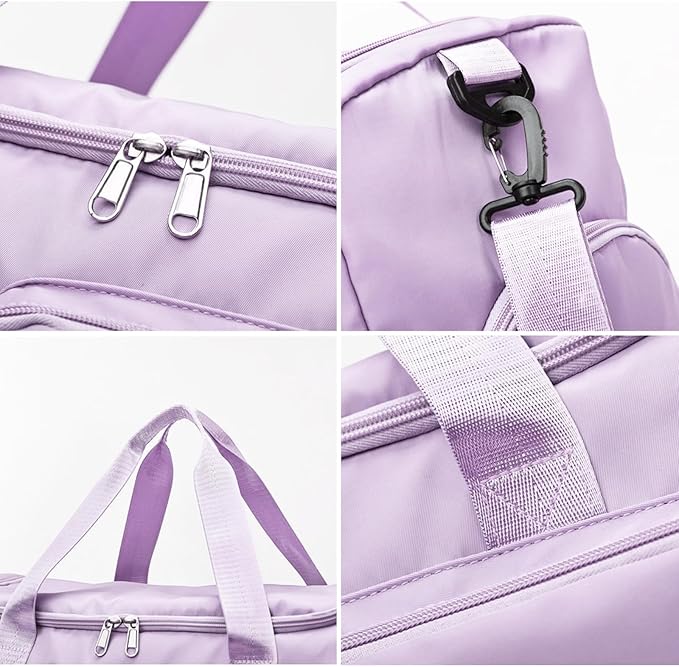Suruid Travel Duffel Bag with Shoes Compartment Sports Gym Bag with Dry Wet Separated Pocket for Men and Women, Overnight Bag Weekender Bag Training Handbag Yoga Bag - Purple