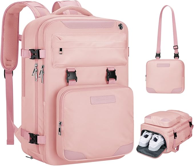 Maelstrom Travel Backpack for Women Men,25L Laptop Backpack Fits 15.6-Inch Laptop,Waterproof Carry On Backpack for Airplanes with Detachable Crossbody Bag & Shoe Compartment (Pink, Medium)