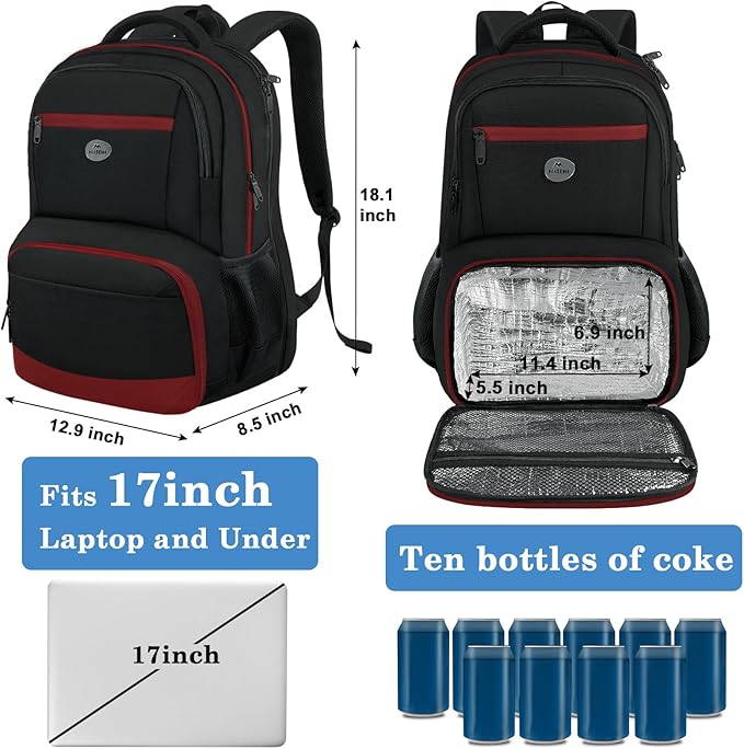 MATEIN Mens Backpack with Lunch Box, Sturdy Padded 17 Inch Laptop Backpack for College, Water Resistant TSA Work Bag with Cooler Compartment, Large Computer Bag for Campus Class Commute