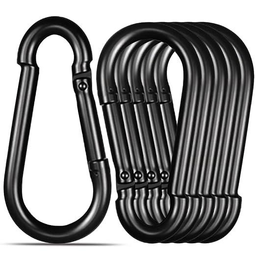 Black Carabiner, Heavy Duty Galvanized Steel Spring Snap Hook Carabiner Clips with 1350LBS Holding Capacity, Ideal for Outdoor, Hammock, Swing and Travel (6PCS M14 5.5Inch)