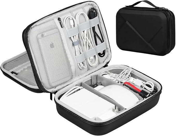 EVA Electronic Accessories Storage Case Large Shockproof Waterproof Storage Bag for Electronics Organizer Portable Cable Storage Bag for Travel or Work (Black, Double Layer)